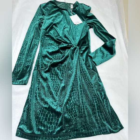 NWT: OTHER STORIES EMERALD ANIMAL PRINT VELVET MINI DRESS - Picture 2 of 6